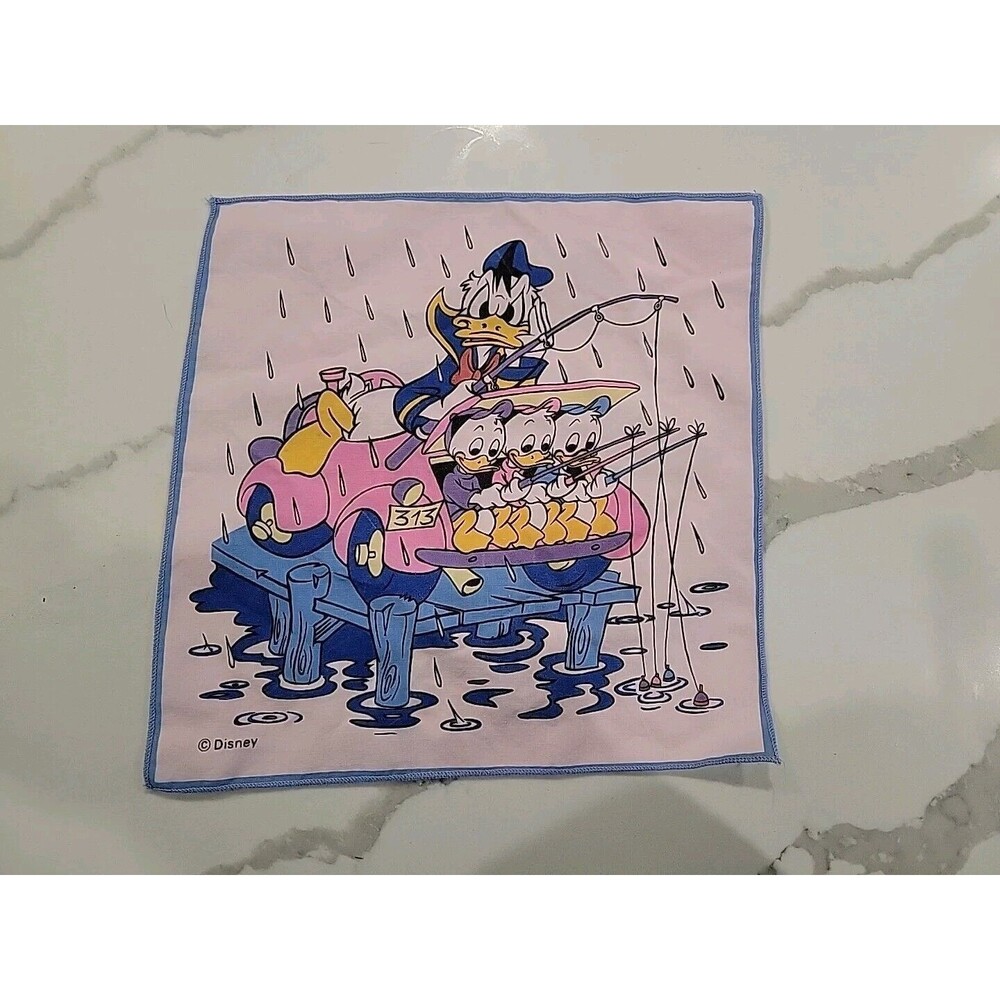 Donald Duck Handkerchief 1960's Disney Rare MCM Fishing Huey Dewey Louie